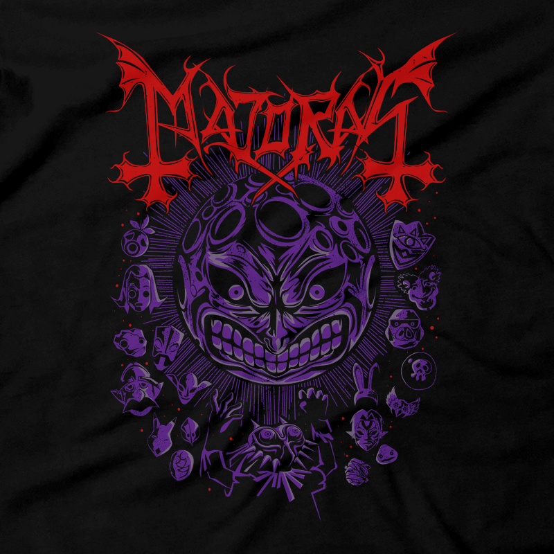 Heavy Metal Tees by Draculabyte l Made from 100% cotton, this unisex t-shirt rocks. Black T-shirt in sizes from small to 6X. Skull Kid, Majora's Mask, Zelda, Nintendo design.