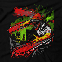 Heavy Metal Tees by Draculabyte l Made from 100% cotton, this unisex t-shirt rocks. Black T-shirt in sizes from small to 6X. Anime, Movie, Film, Animation, Japan, Japanese, Cartoon,  Chainsaw Man, Zombie, Makima, Asa Mitaka and Yoru, Power, Denji, Hunger Devil, Death Devil, Art, Tee, Store, Clothes, Shop, Akira