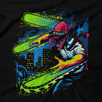 Heavy Metal Tees by Draculabyte l Made from 100% cotton, this unisex t-shirt rocks. Black T-shirt in sizes from small to 6X. Anime, Movie, Film, Animation, Japan, Japanese, Cartoon,  Chainsaw Man, Zombie, Makima, Asa Mitaka and Yoru, Power, Denji, Hunger Devil, Death Devil, Art, Tee, Store, Clothes, Shop, Akira