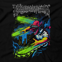 Heavy Metal Tees by Draculabyte l Made from 100% cotton, this unisex t-shirt rocks. Black T-shirt in sizes from small to 6X. Anime, Movie, Film, Animation, Japan, Japanese, Cartoon,  Chainsaw Man, Zombie, Makima, Asa Mitaka and Yoru, Power, Denji, Hunger Devil, Death Devil, Art, Tee, Store, Clothes, Shop, Akira