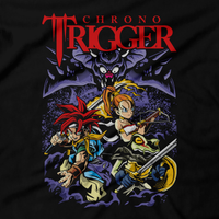Heavy Metal Tees by Draculabyte l Made from 100% cotton, this unisex t-shirt rocks. Black T-shirt in sizes from small to 6X. Chrono Trigger, Crono, Marle, RPG, SNES, Super Nintendo, Chrono Cross, PS1, Ayla, Schala, Lucca Ashtear, Queen Zeal, Magus, Robo, Lavos, giga gaia, Guardia, Japan, Japanese, Square, Chrono Cross, PS1