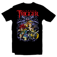 Heavy Metal Tees by Draculabyte l Made from 100% cotton, this unisex t-shirt rocks. Black T-shirt in sizes from small to 6X. Chrono Trigger, Crono, Marle, RPG, SNES, Super Nintendo, Chrono Cross, PS1, Ayla, Schala, Lucca Ashtear, Queen Zeal, Magus, Robo, Lavos, giga gaia, Guardia, Japan, Japanese, Square, Chrono Cross, PS1