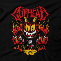Heavy Metal Tees by Draculabyte l Made from 100% cotton, this unisex t-shirt rocks. Black T-shirt in sizes from small to 6X. Metal, Metalheads, Cuphead, Mugman, Don't Deal With The Devil, Retro, Vintage, Cartoon, Run and Gun, Smash Bros Ultimate, Nintendo, Xbox One, 1930s, Boss, Bosses, Coffee, King Dice, Cala Maria, Platformer, Shooter, Contra