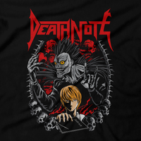 Heavy Metal Tees by Draculabyte l Made from 100% cotton, this unisex t-shirt rocks. Black T-shirt in sizes from small to 6X. Anime, Movie, Film, Animation, Japan, Japanese, Cartoon, Ryuk, Apple, Light Yagami, Misa Amane, L, Death Note, Notebook, Kill, Horror, Kira,  Art, Tee, Store, Clothes, Shop, Naruto, Ghost in the Shell, Akira