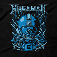 Heavy Metal Tees by Draculabyte l Made from 100% cotton, this unisex t-shirt rocks. Black T-shirt in sizes from small to 6X. Metal, Metalheads, Blue Bomber, SNES, NES, 8 Bit, 80s, 1980s, Rockman, Japan, Japanese, Megaman, Mega Man X, Boss, 90s, 16 Bit, Run and Jump, Retro Gamer, Graphic Art. Robot, Megadeth, Nintendo, Rush, Red