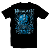 Heavy Metal Tees by Draculabyte l Made from 100% cotton, this unisex t-shirt rocks. Black T-shirt in sizes from small to 6X. Metal, Metalheads, Blue Bomber, SNES, NES, 8 Bit, 80s, 1980s, Rockman, Japan, Japanese, Megaman, Mega Man X, Boss, 90s, 16 Bit, Run and Jump, Retro Gamer, Graphic Art. Robot, Megadeth, Nintendo, Rush, Red