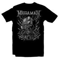 Heavy Metal Tees by Draculabyte l Made from 100% cotton, this unisex t-shirt rocks. Black T-shirt in sizes from small to 6X. Metal, Metalheads, Blue Bomber, SNES, NES, 8 Bit, 80s, 1980s, Rockman, Japan, Japanese, Megaman, Mega Man X, Boss, 90s, 16 Bit, Run and Jump, Retro Gamer, Graphic Art. Robot, Megadeth, Nintendo, Rush, Red