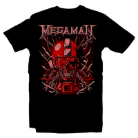 Heavy Metal Tees by Draculabyte l Made from 100% cotton, this unisex t-shirt rocks. Black T-shirt in sizes from small to 6X. Metal, Metalheads, Blue Bomber, SNES, NES, 8 Bit, 80s, 1980s, Rockman, Japan, Japanese, Megaman, Mega Man X, Boss, 90s, 16 Bit, Run and Jump, Retro Gamer, Graphic Art. Robot, Megadeth, Nintendo, Rush, Red