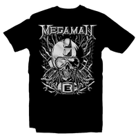 Heavy Metal Tees by Draculabyte l Made from 100% cotton, this unisex t-shirt rocks. Black T-shirt in sizes from small to 6X. Metal, Metalheads, Blue Bomber, SNES, NES, 8 Bit, 80s, 1980s, Rockman, Japan, Japanese, Megaman, Mega Man X, Boss, 90s, 16 Bit, Run and Jump, Retro Gamer, Graphic Art. Robot, Megadeth, Nintendo, Rush, Red