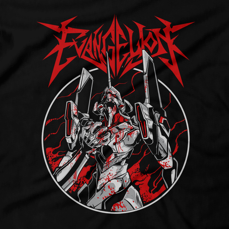Heavy Metal Tees by Draculabyte l Made from 100% cotton, this unisex t-shirt rocks. Black T-shirt in sizes from small to 6X. Anime, Movie, Film, Animation, Japan, Japanese, Cartoon, Neon Genesis Evangelion, Asuka Langley Soryu, Shinji Ikari, Ayanami, , Mech, Mobile Suit Gundam, Macross,  Art, Tee, Store, Clothes, Shop, Online