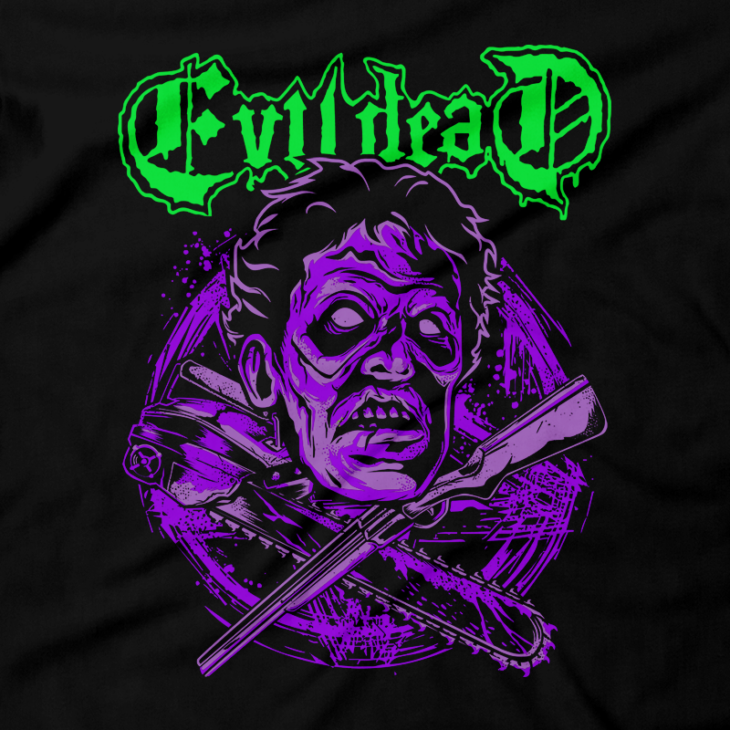 Heavy Metal Tees by Draculabyte l Made from 100% cotton, this unisex t-shirt rocks. Black T-shirt in sizes from small to 6X. Horror, Movie, Film, Scary, Halloween, Evil, Bloody, Killer, Murder, Sam Raimi, The Evil Dead, Necronomicon Ex-Mortis, Ash Williams, Bruce Campbell, Army of Darkness, Book of the Dead, Zombies, Deadites