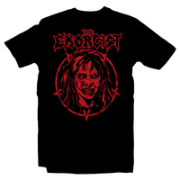 Heavy Metal Tees by Draculabyte l Made from 100% cotton, this unisex t-shirt rocks. Black T-shirt in sizes from small to 6X. Horror, Movie, Film, Scary, Halloween, Evil, Bloody, Killer, Murder, Terrior, Monster, The Exorcist, Regan, Possessed, Demon, Cross, Puke, Throw Up, Girl, 1973, exorcism, Georgetown, Death, Priest, Clothes