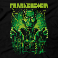 Heavy Metal Tees by Draculabyte l Made from 100% cotton, this unisex t-shirt rocks. Black T-shirt in sizes from small to 6X. Horror, Movie, Film, Scary, Halloween, Evil, Bloody, Killer, Murder, Terror, Monster, Book, Bride, Mad Scientist, Victor Frankenstein, 1818, Gothic, Mummy, Wolfman, Mary Shelley, 80s, Shirt, Clothes