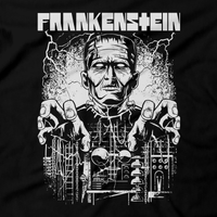 Heavy Metal Tees by Draculabyte l Made from 100% cotton, this unisex t-shirt rocks. Black T-shirt in sizes from small to 6X. Horror, Movie, Film, Scary, Halloween, Evil, Bloody, Killer, Murder, Terror, Monster, Book, Bride, Mad Scientist, Victor Frankenstein, 1818, Gothic, Mummy, Wolfman, Mary Shelley, 80s, Shirt, Clothes