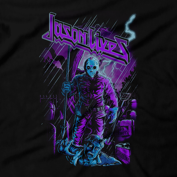 Heavy Metal Tees by Draculabyte l Made from 100% cotton, this unisex t-shirt rocks. Black T-shirt in sizes from small to 6X. Horror, Movie, Film, Scary, Halloween, Evil, Bloody, Killer, Murder, Jason Voorhees, Friday the 13th, Camp Crystal Lake, Jason Lives, Freddy VS Jason, Pamela, Counselor, Slasher, Shirt, Clothes, Store, Online Shop
