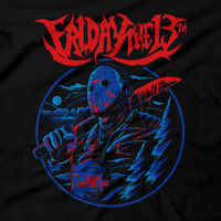 Heavy Metal Tees by Draculabyte l Made from 100% cotton, this unisex t-shirt rocks. Black T-shirt in sizes from small to 6X. Horror, Movie, Film, Scary, Halloween, Evil, Bloody, Killer, Murder, Terror, Jason Voorhees, Friday the 13th, Camp Crystal Lake, Mask, Knife, Freddy VS Jason, Pamela, Counselor, Slasher, Shirt, Clothes