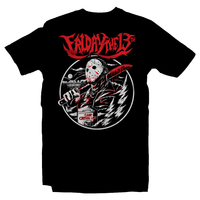 Heavy Metal Tees by Draculabyte l Made from 100% cotton, this unisex t-shirt rocks. Black T-shirt in sizes from small to 6X. Horror, Movie, Film, Scary, Halloween, Evil, Bloody, Killer, Murder, Terror, Jason Voorhees, Friday the 13th, Camp Crystal Lake, Mask, Knife, Freddy VS Jason, Pamela, Counselor, Slasher, Shirt, Clothes