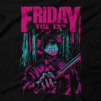 Heavy Metal Tees by Draculabyte l Made from 100% cotton, this unisex t-shirt rocks. Black T-shirt in sizes from small to 6X. Horror, Movie, Film, Scary, Halloween, Evil, Bloody, Killer, Murder, Terror, Jason Voorhees, Friday the 13th, Camp Crystal Lake, Mask, Knife, Freddy VS Jason, Pamela, Counselor, Slasher, Shirt, Clothes