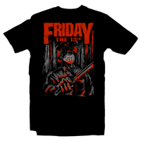 Heavy Metal Tees by Draculabyte l Made from 100% cotton, this unisex t-shirt rocks. Black T-shirt in sizes from small to 6X. Horror, Movie, Film, Scary, Halloween, Evil, Bloody, Killer, Murder, Terror, Jason Voorhees, Friday the 13th, Camp Crystal Lake, Mask, Knife, Freddy VS Jason, Pamela, Counselor, Slasher, Shirt, Clothes
