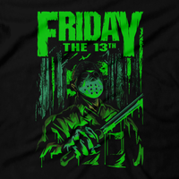 Heavy Metal Tees by Draculabyte l Made from 100% cotton, this unisex t-shirt rocks. Black T-shirt in sizes from small to 6X. Horror, Movie, Film, Scary, Halloween, Evil, Bloody, Killer, Murder, Terror, Jason Voorhees, Friday the 13th, Camp Crystal Lake, Mask, Knife, Freddy VS Jason, Pamela, Counselor, Slasher, Shirt, Clothes