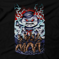 Heavy Metal Tees by Draculabyte l Made from 100% cotton, this unisex t-shirt rocks. Black T-shirt in sizes from small to 6X. Ghostbusters inspired design with Slimer, Slime, Peter Venkman, Raymond Stantz, Egon Spengler, Who Ya Gonna Call, Zuul, New York, Logo, Stay Puft, 80s Movie, 1980s, Ghost Band, Papa Emeritus, Namco, Horror, Art