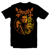 Heavy Metal Tees by Draculabyte l Made from 100% cotton, this unisex t-shirt rocks. Black T-shirt in sizes from small to 6X. Horror, Movie, Film, Scary, Halloween, Evil, Bloody, Killer, Murder, Terror, Halloween, Michael Myers, Boogey Man, 1978, Laurie, Loomis, Candy, October, Knife, Haddonfield, The Shape, Death Shirt, Clothes