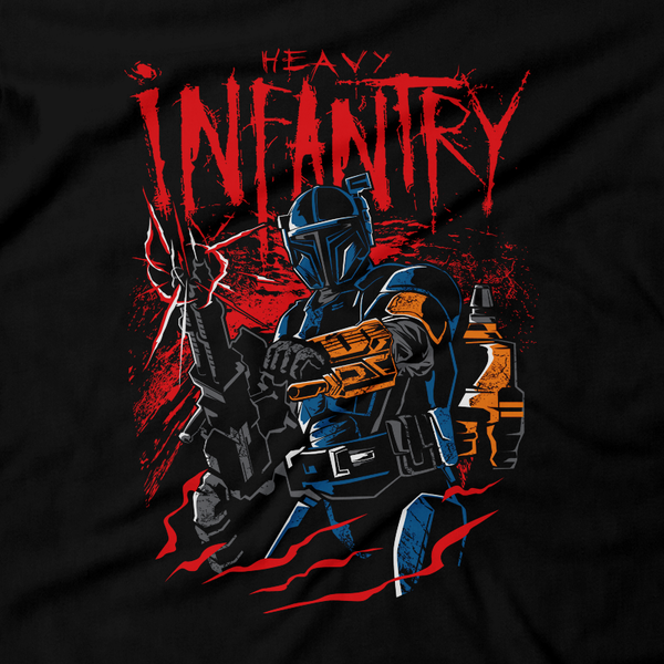 Heavy Metal Tees by Draculabyte l Made from 100% cotton, this unisex t-shirt rocks. Black T-shirt in sizes from small to 6X. Metalheads, Graphic Art, Rock, Movie, Film, Sci-Fi, Yoda, Baby Yoda, Bounty Hunter, TV Show, Jedi, Mandalorian, Warrior, Boba Fett, Disney, Darth Vader, Han Solo, Princess Leia, Heavy Infantry, Blaster, Episode 3, This is the way