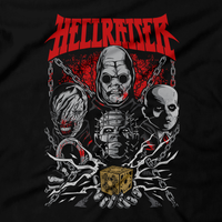 Heavy Metal Tees by Draculabyte l Made from 100% cotton, this unisex t-shirt rocks. Black T-shirt in sizes from small to 6X. Horror, Movie, Film, Scary, Halloween, Evil, Bloody, Killer, Murder, Terror, Pinhead, hellraiser, Clive Barker, Open, Cenobite, Nail, Puzzle Box, Freddy Krueger, Clothes, Chatterer, Butterball, Deep Throat