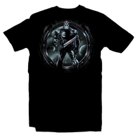 Heavy Metal Tees by Draculabyte l Made from 100% cotton, this unisex t-shirt rocks. Black T-shirt in sizes from small to 6X. Horror, Movie, Film, Scary, Halloween, Evil, Bloody, Killer, Murder, Terror, Jason Voorhees, Friday the 13th, Camp Crystal Lake, Mask, Knife, Freddy VS Jason  Jason X, Space, Sci-Fi, Slasher, Shirt, Clothes
