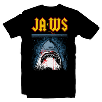 Heavy Metal Tees by Draculabyte l Made from 100% cotton, this unisex t-shirt rocks. Black T-shirt in sizes from small to 6X. Horror, Movie, Film, Monster, Horror, Scary, Shark, Jaws, Killer Shark, Boat, Ocean, Bite, Fin, Steven Spielberg, Amity Island, Quint, Brody, Jaws 2, Jaws 3, Hooper Fight, Art, Tee, Store, Clothes, Metalhead