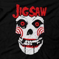Heavy Metal Tees by Draculabyte l Made from 100% cotton, this unisex t-shirt rocks. Black T-shirt in sizes from small to 6X. Horror, Movie, Film, Scary, Halloween, Evil, Bloody, Killer, Murder, Terror, Monster, Saw, Jigsaw, Games, Puzzles, Gory, Jigsaw Killer, John Kramer, Tests, Torture, Spiral, Shirt, Clothes