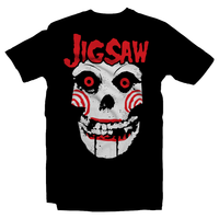 Heavy Metal Tees by Draculabyte l Made from 100% cotton, this unisex t-shirt rocks. Black T-shirt in sizes from small to 6X. Horror, Movie, Film, Scary, Halloween, Evil, Bloody, Killer, Murder, Terror, Monster, Saw, Jigsaw, Games, Puzzles, Gory, Jigsaw Killer, John Kramer, Tests, Torture, Spiral, Shirt, Clothes