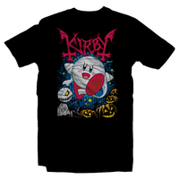 Heavy Metal Tees by Draculabyte l Made from 100% cotton, this unisex t-shirt rocks. Black T-shirt in sizes from small to 6X.  Video Games, Gamer, SNES, Nintendo Shirt, Switch, Halloween, Spooky, Cute, N64, Graphic Art, Kirby, Suck, Dreamland, Super Smash Bros, N64, Music, Pumpkin, Ghost, Switch, Super Mario, SMB, Halloween Kirby, Mummy, Costume