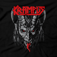 Heavy Metal Tees by Draculabyte l Made from 100% cotton, this unisex t-shirt rocks. Black T-shirt in sizes from small to 6X. Christmas, Gift, Tree, Snow, Holiday, Santa Claus, Present, Cookies, Best Gift, Krampus, Horror, Demon, Monster, Goat, Snow Globe, Goat, Half Goat, Half Demon, Europe, European, Best Gift, Shirt, Clothes