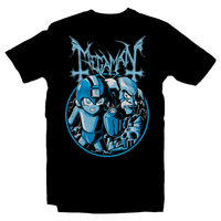 Heavy Metal Tees by Draculabyte l Made from 100% cotton, this unisex t-shirt rocks. Black T-shirt in sizes from small to 6X. Metal, Metalheads, Blue Bomber, Switch, SNES, NES, Nintendo, 8 Bit, 80s, 1980s, Rockman, Japan, Japanese, Megaman, Mega Man X, Retro, Wave, 90s, 16 Bit, Jump and Run, Boss