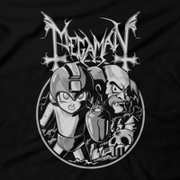 Heavy Metal Tees by Draculabyte l Made from 100% cotton, this unisex t-shirt rocks. Black T-shirt in sizes from small to 6X. Metal, Metalheads, Blue Bomber, Switch, SNES, NES, Nintendo, 8 Bit, 80s, 1980s, Rockman, Japan, Japanese, Megaman, Mega Man X, Retro, Wave, 90s, 16 Bit, Jump and Run, Boss