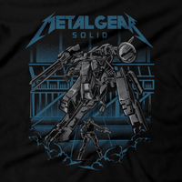 Heavy Metal Tees by Draculabyte l Made from 100% cotton, this unisex t-shirt rocks. Black T-shirt in sizes from small to 6X. Metalheads, Graphic Art, Video Game, Metal Gear Solid, MGS, Solid Snake, PS1, Playstation, Twin Snakes, Rex, Ninja, Ocelot, Psycho Mantis, Metallica, Battle, VR Missions, Shadow Moses, Big Boss, Liquid, Peace Walker, PS4, PS2, MGS2