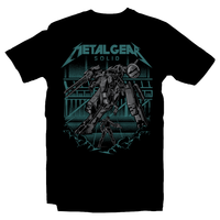 Heavy Metal Tees by Draculabyte l Made from 100% cotton, this unisex t-shirt rocks. Black T-shirt in sizes from small to 6X. Metalheads, Graphic Art, Video Game, Metal Gear Solid, MGS, Solid Snake, PS1, Playstation, Twin Snakes, Rex, Ninja, Ocelot, Psycho Mantis, Metallica, Battle, VR Missions, Shadow Moses, Big Boss, Liquid, Peace Walker, PS4, PS2, MGS2