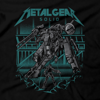 Heavy Metal Tees by Draculabyte l Made from 100% cotton, this unisex t-shirt rocks. Black T-shirt in sizes from small to 6X. Metalheads, Graphic Art, Video Game, Metal Gear Solid, MGS, Solid Snake, PS1, Playstation, Twin Snakes, Rex, Ninja, Ocelot, Psycho Mantis, Metallica, Battle, VR Missions, Shadow Moses, Big Boss, Liquid, Peace Walker, PS4, PS2, MGS2