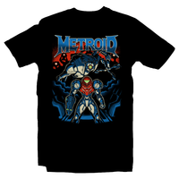 Heavy Metal Tees by Draculabyte l Made from 100% cotton, this unisex t-shirt rocks. Black T-shirt in sizes from small to 6X. Metalheads, Sci-Fi, Science Fiction, SNES, NES, Bounty Hunter, Zebes, Prime, Zero Suit, Alien, Ridley, Smash Bros, Retro Gamer, Graphic Art, Fusion, Super Nintendo, Metroid, Samus Aran, Dread, Robot, Switch Clothing