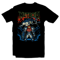 Heavy Metal Tees by Draculabyte l Made from 100% cotton, this unisex t-shirt rocks. Black T-shirt in sizes from small to 6X. Metalheads, Sci-Fi, Science Fiction, SNES, NES, Bounty Hunter, Zebes, Prime, Zero Suit, Alien, Ridley, Smash Bros, Retro Gamer, Graphic Art, Fusion, Super Nintendo, Metroid, Samus Aran, Dread, Robot, Switch Clothing