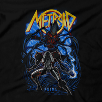 Heavy Metal Tees by Draculabyte l Made from 100% cotton, this unisex t-shirt rocks. Black T-shirt in sizes from small to 6X. Metalheads, Science Fiction, SNES, NES, Bounty Hunter, Zebes, Prime, Gamecube, Alien, Ridley, Final Boss, Retro Gamer, Graphic Art, Fusion, Super Nintendo, Metroid Prime, Samus Aran, Dread, Robot, Switch Clothing
