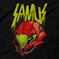 Heavy Metal Tees by Draculabyte l Made from 100% cotton, this unisex t-shirt rocks. Black T-shirt in sizes from small to 6X. Metalheads, Metroid, Samus Aran, Sci-Fi, Science Fiction, SNES, NES, Hunter, Mother Brain, Kraid, Zebes, Prime, Alien, Ridley, Retro Gamer, Graphic Art, Super Nintendo, Dark Samus, Smash Bros Ultimate, Melee, Brawl
