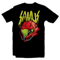 Heavy Metal Tees by Draculabyte l Made from 100% cotton, this unisex t-shirt rocks. Black T-shirt in sizes from small to 6X. Metalheads, Metroid, Samus Aran, Sci-Fi, Science Fiction, SNES, NES, Hunter, Mother Brain, Kraid, Zebes, Prime, Alien, Ridley, Retro Gamer, Graphic Art, Super Nintendo, Dark Samus, Smash Bros Ultimate, Melee, Brawl