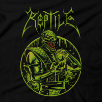 Heavy Metal Tees by Draculabyte l Made from 100% cotton, this unisex t-shirt rocks. Black T-shirt in sizes from small to 6X. Metalheads, Fighting Game, Finish Him, Arcade, Fighter, Sub Zero, Mortal Kombat 11, MK, Fatality, Blood, SNES, MK2, Raiden, 90s, 1990s, MK11, Skull, Graphic, Scorpion, Sega, Movie, Reptile, Acid, Ninja, Green