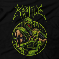 Heavy Metal Tees by Draculabyte l Made from 100% cotton, this unisex t-shirt rocks. Black T-shirt in sizes from small to 6X. Metalheads, Fighting Game, Finish Him, Arcade, Fighter, Sub Zero, Mortal Kombat 11, MK, Fatality, Blood, SNES, MK2, Raiden, 90s, 1990s, MK11, Skull, Graphic, Scorpion, Sega, Movie, Reptile, Acid, Ninja, Green