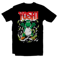 Heavy Metal Tees by Draculabyte l Made from 100% cotton, this unisex t-shirt rocks. Black T-shirt in sizes from small to 6X.  SMB, Super Mario 64, Mario Kart 64, Retro, Video Games, Gamer, MK8, SNES, Nintendo Shirt, Switch, N64, Graphic Art, Yoshi, Egg, Yoshi's Island, Super Mario World, Rush, Tongue, Geddy Lee, Alex Lifeson, Neil Peart, Green Dinosaur