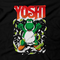 Heavy Metal Tees by Draculabyte l Made from 100% cotton, this unisex t-shirt rocks. Black T-shirt in sizes from small to 6X.  SMB, Super Mario 64, Mario Kart 64, Retro, Video Games, Gamer, MK8, SNES, Nintendo Shirt, Switch, N64, Graphic Art, Yoshi, Egg, Yoshi's Island, Super Mario World, Rush, Tongue, Geddy Lee, Alex Lifeson, Neil Peart, Green Dinosaur