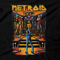 Heavy Metal Tees by Draculabyte l Made from 100% cotton, this unisex t-shirt rocks. Black T-shirt in sizes from small to 6X. Metalheads, Sci-Fi, Science Fiction, SNES, NES, Bounty Hunter, Zebes, Prime, Zero Suit, Alien, Ridley, Smash Bros, Retro Gamer, Graphic Art, Phazon, Fusion, Super Nintendo, Iron Maiden, Metroid, Samus Aran