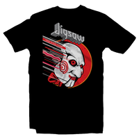 Heavy Metal Tees by Draculabyte l Made from 100% cotton, this unisex t-shirt rocks. Black T-shirt in sizes from small to 6X. Horror, Movie, Film, Scary, Halloween, Evil, Bloody, Killer, Murder, Terror, Monster, Saw, Jigsaw, Games, Puzzles, Gory, Jigsaw Killer, John Kramer, Tests, Torture, Spiral, Shirt, Clothes